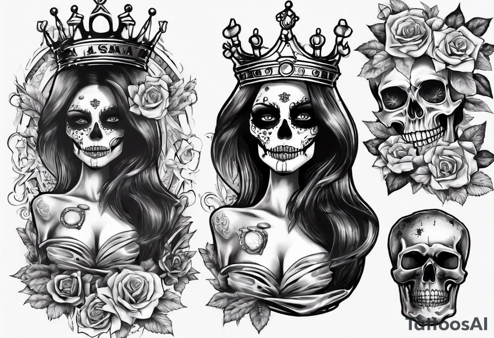 santa la muerta with money and crown
on the card tattoo idea