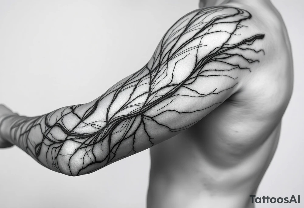 Lines that run across the veins, creating almost wound-like feel and is abstract linear. Almost paintbrush effects too. tattoo idea