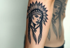 Female Native American woman with headdress tattoo idea