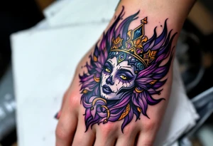 carabela con corona, purple tattoo idea