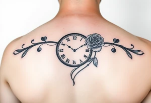 Clock showing 12:56 with rose stencil white background 
Not on body tattoo idea