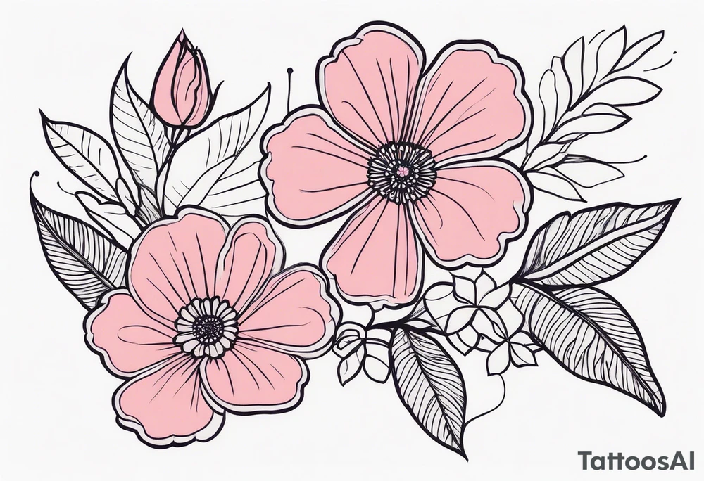Upper arm sleeve pink flowers tattoo idea