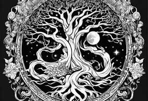 The deity Pan is entwined in a tree, which is a portal in a other dimension tattoo idea