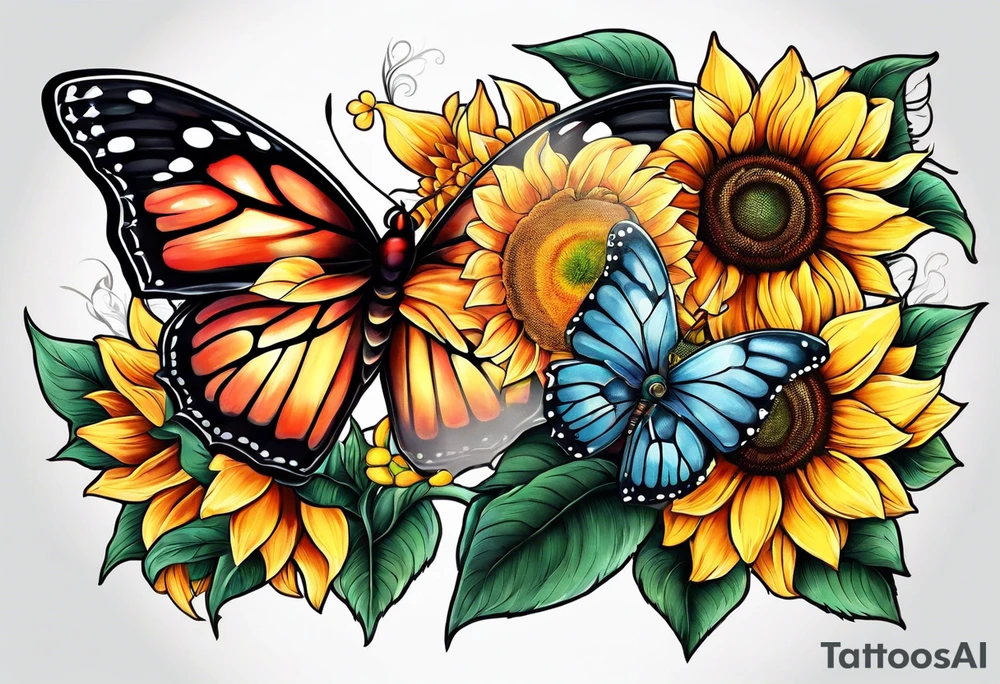 Half butterfly half sunflower tattoo idea
