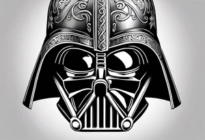 Half Darth Vader helmet half skull in Roman gladiator style tattoo idea