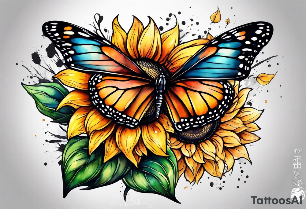 Butterfly's and sunflowers arm sleeve tattoo idea