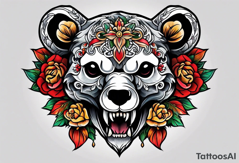 Neo traditional bear skull tattoo idea