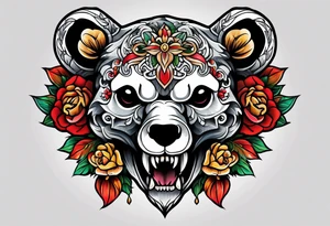 Neo traditional bear skull tattoo idea