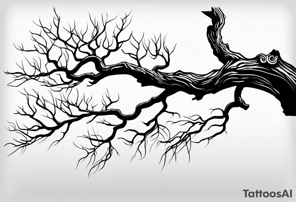 dry, dead branch with shadows tattoo idea