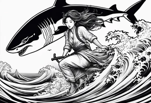 japanese girl riding shark tattoo idea