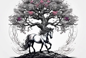 Realistic Horse and Yggdrasil tree tattoo idea