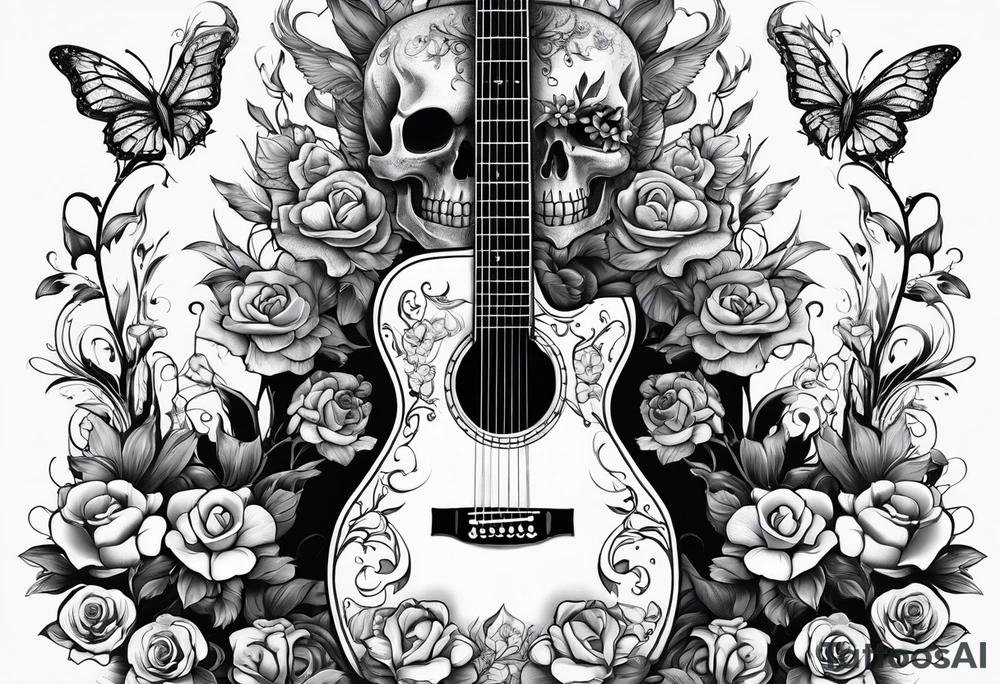 Guitar, skulls, flowers, cute dragon tattoo idea