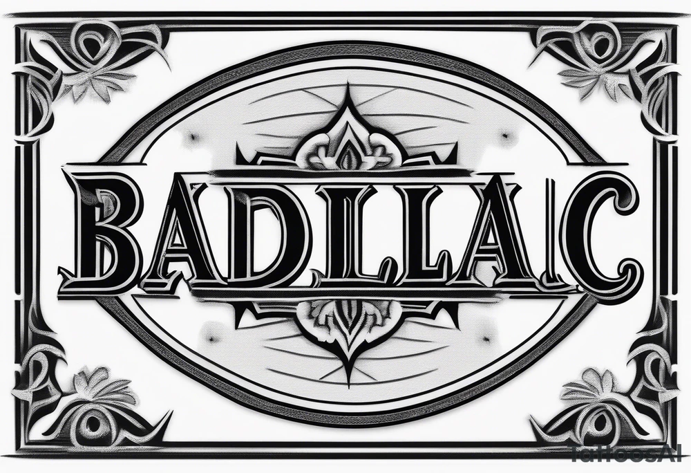 the word "BADILLAC" in old-school font tattoo idea