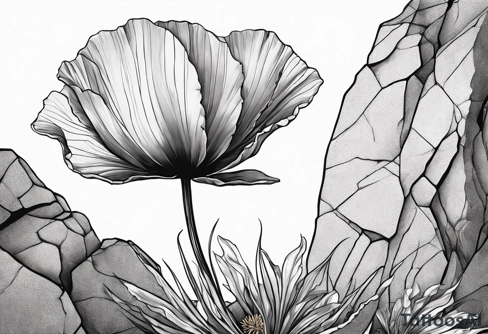 Poppy plant breaking through rock tattoo idea