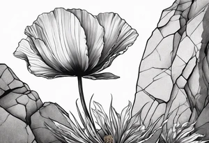 Poppy plant breaking through rock tattoo idea