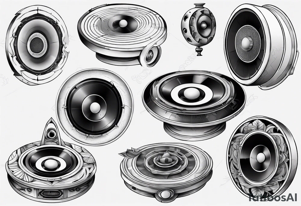 round speaker izometric view tattoo idea