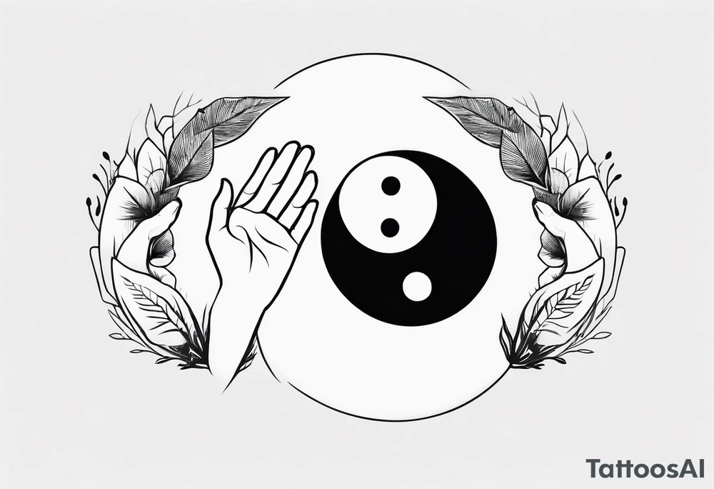 Rock hands sign in Ying yang, masculine and feminine, nothing dies everything transforms, nurture over nature tattoo idea