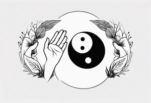 Rock hands sign in Ying yang, masculine and feminine, nothing dies everything transforms, nurture over nature tattoo idea