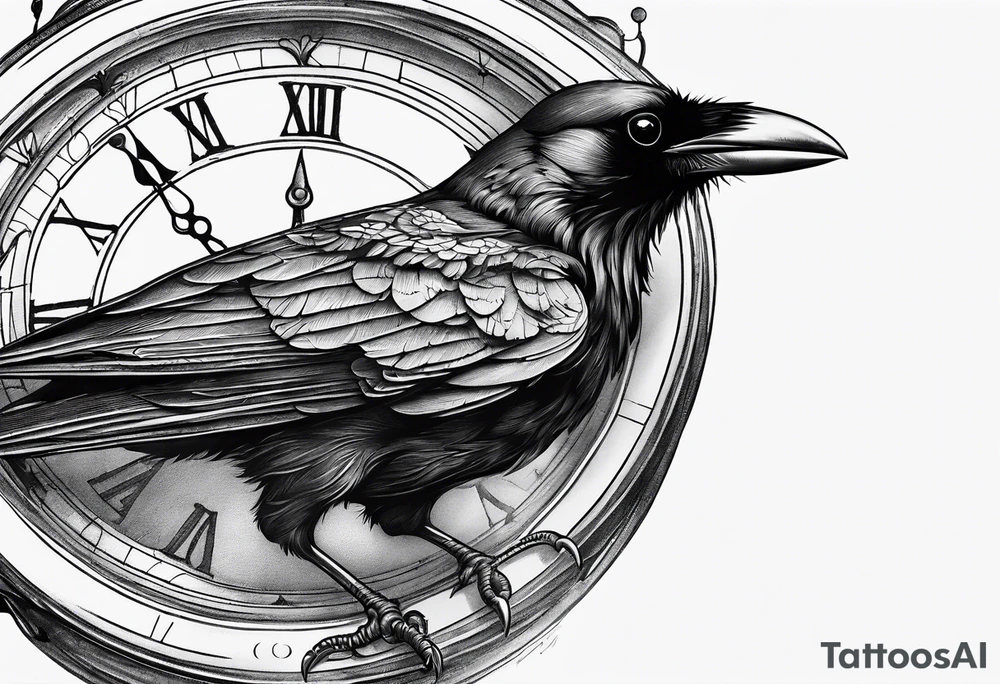 crow looking back twisted neck inside a old clock with pointers and markers being a forest tattoo idea crow looking back twisted neck inside a old clock with pointers and markers being a forest tattoo idea