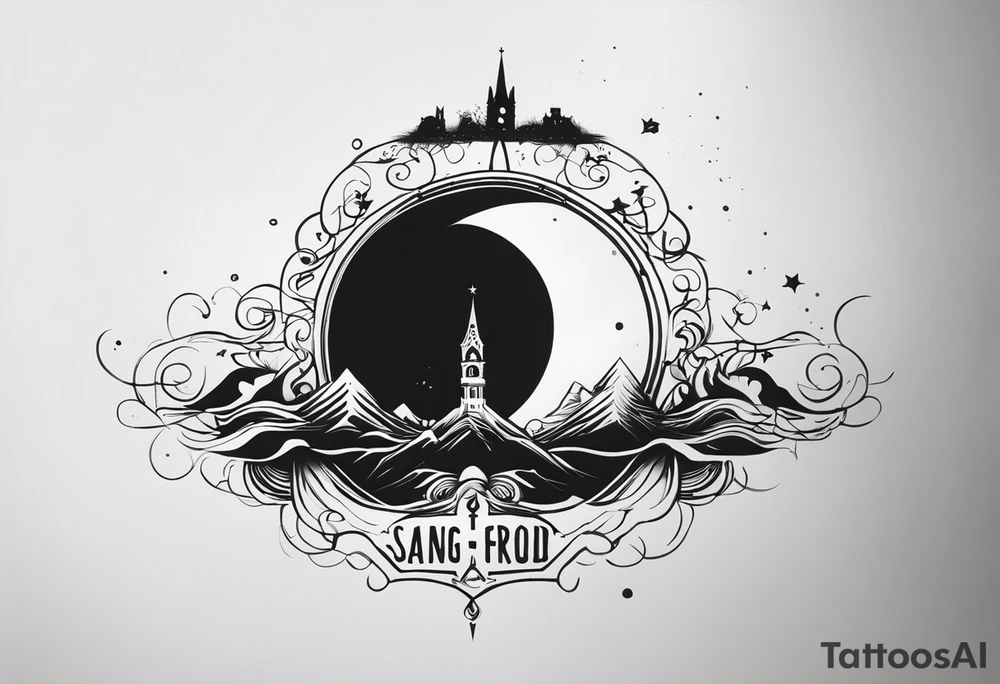 i want a tattoo that has the text 'sang-froid' and 'sanguine'
, with only one sang with minimal visual effects that are gothic, nihilistic and stoic. tattoo idea