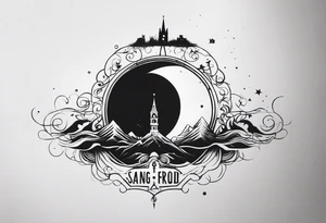 i want a tattoo that has the text 'sang-froid' and 'sanguine'
, with only one sang with minimal visual effects that are gothic, nihilistic and stoic. tattoo idea