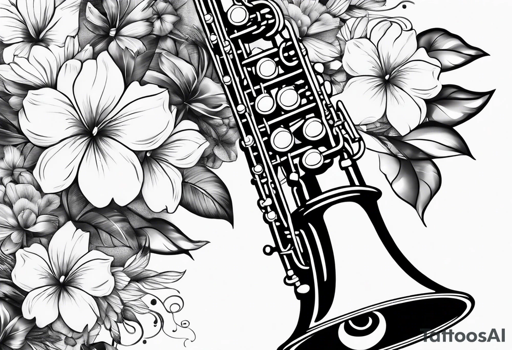 A saxaphone with flowers coming out of the bell (in the appearance of musical notes) tattoo idea