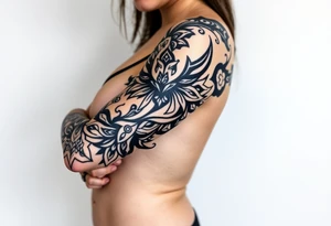 bold line dark shamanstyle tattoo idea