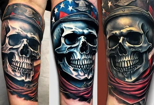 charging ,
revolutionary war colonial soldier, Skull face,  Ar-15,  Liberty Bell Liberty or death tattoo idea