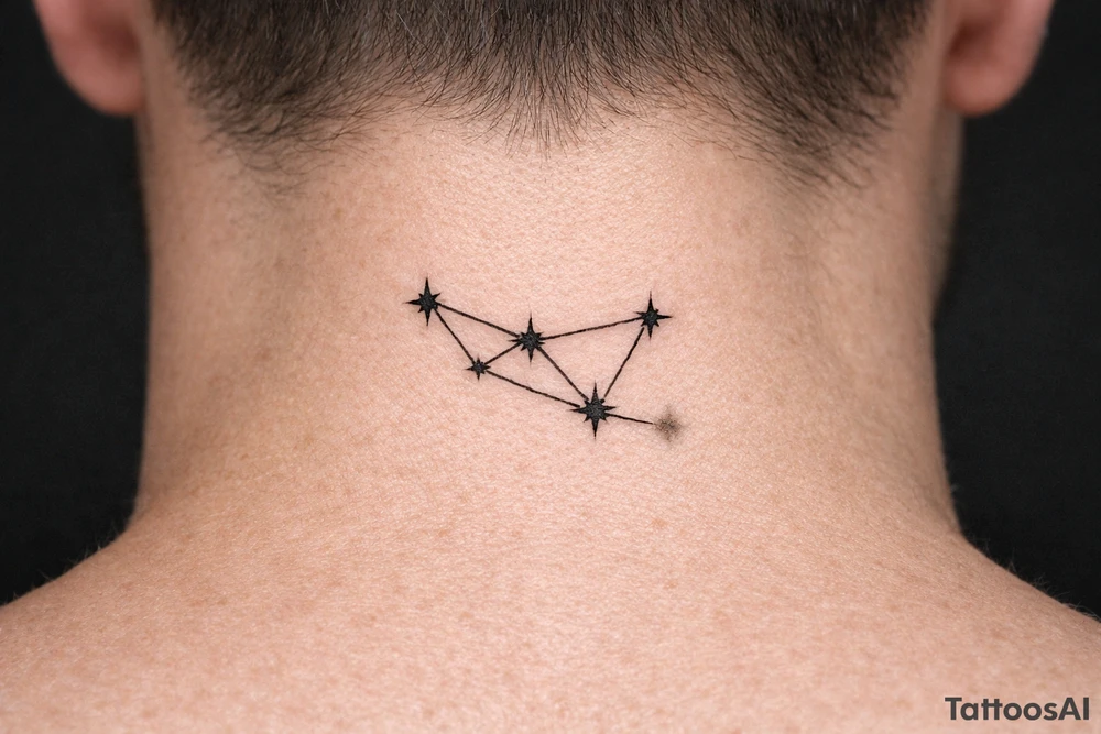Close-up realism of a constellation with one fading star. tattoo idea