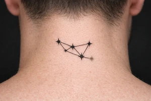 Close-up realism of a constellation with one fading star. tattoo idea