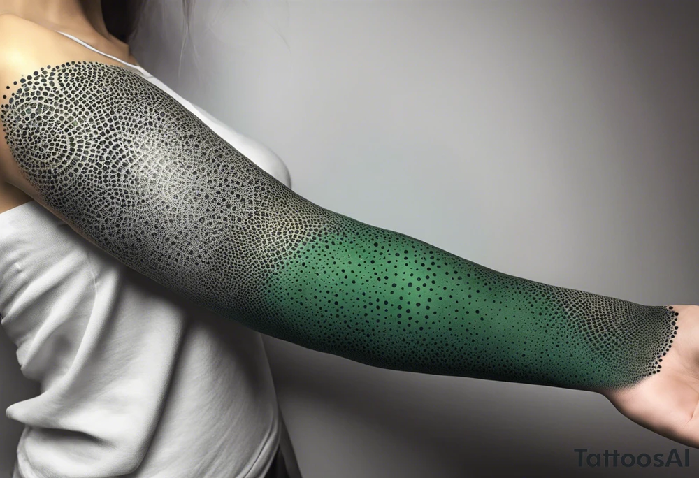 abstract, green and black, covered from wrist to forearm, fully covered, no borders, blackwork tattoo idea