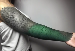 abstract, green and black, covered from wrist to forearm, fully covered, no borders, blackwork tattoo idea