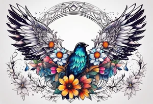 Constellation, wing , snow , géométric , flower tattoo idea