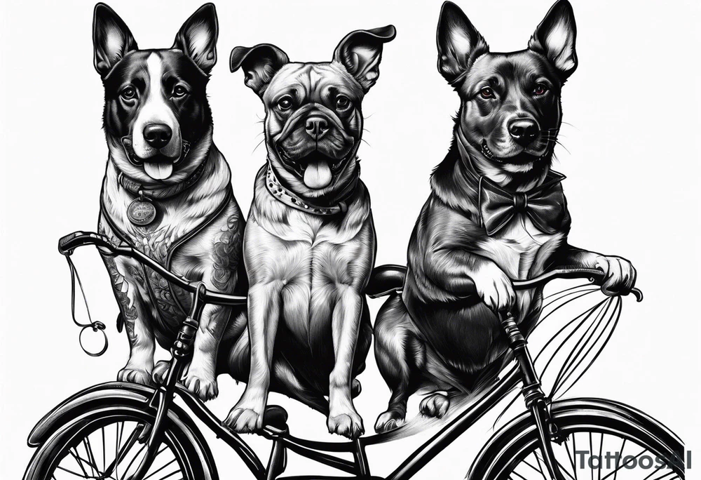 Two dogs riding a bicycle tattoo idea