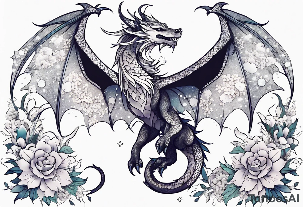 Constellation, wing , snow , cross , dragon female japan kawaii , flower tattoo idea