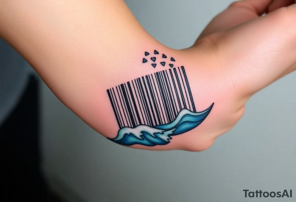 A barcode that seamlessly blends into ocean waves, symbolizing a love as deep as the sea tattoo idea