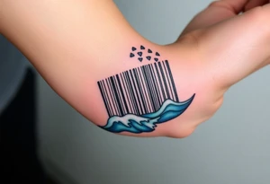 A barcode that seamlessly blends into ocean waves, symbolizing a love as deep as the sea tattoo idea