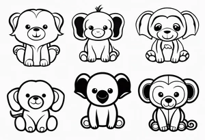 4 baby stuffy toys one is an elephant one is a monkey two are sloths tattoo idea