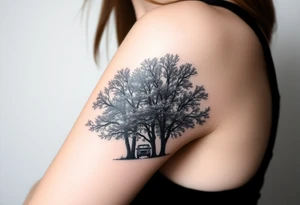 Trees hug the road, blocking out much of the light. tattoo idea