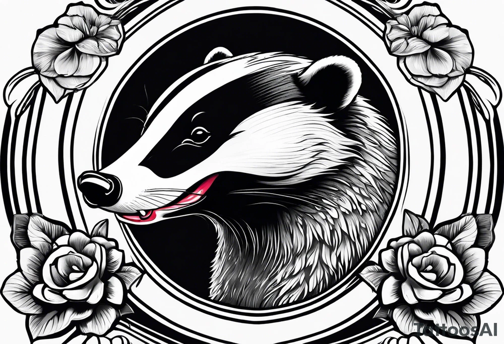 Neo traditional badger with mouth open tattoo idea