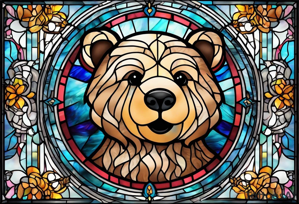 Teddy bear stained glass tattoo idea