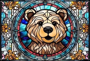 Teddy bear stained glass tattoo idea