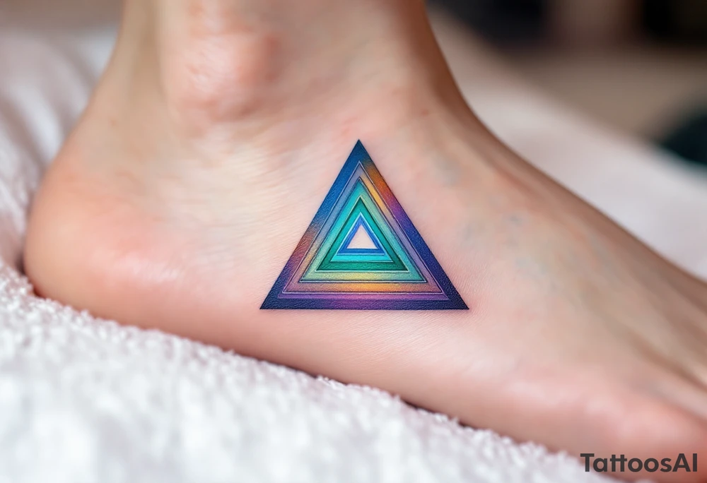 A color-gradient triangle shifting from teal to indigo, representing transition and depth. tattoo idea