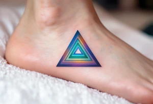 A color-gradient triangle shifting from teal to indigo, representing transition and depth. tattoo idea
