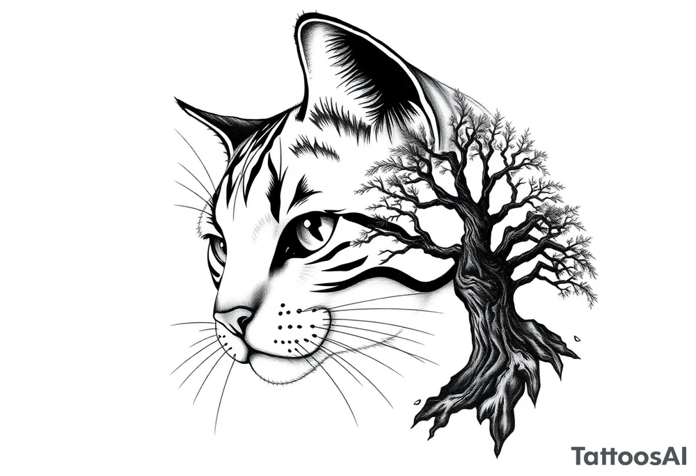 alley cat with treecolor pattern tattoo idea