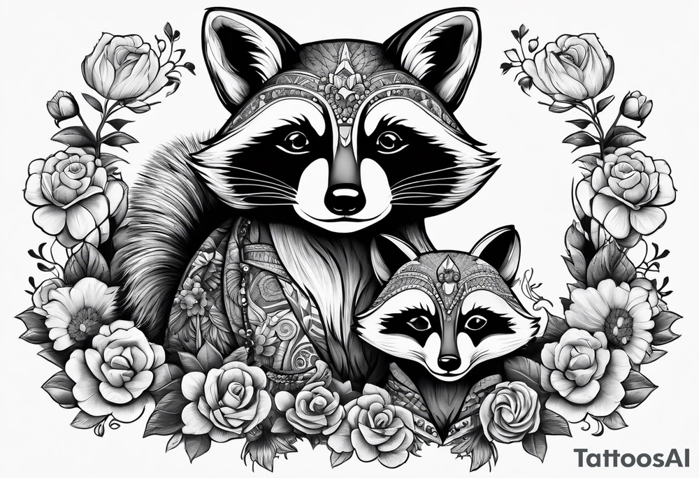 Raccoon and fox stuffed animals playing together tattoo idea