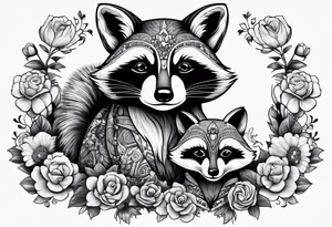 Raccoon and fox stuffed animals playing together tattoo idea