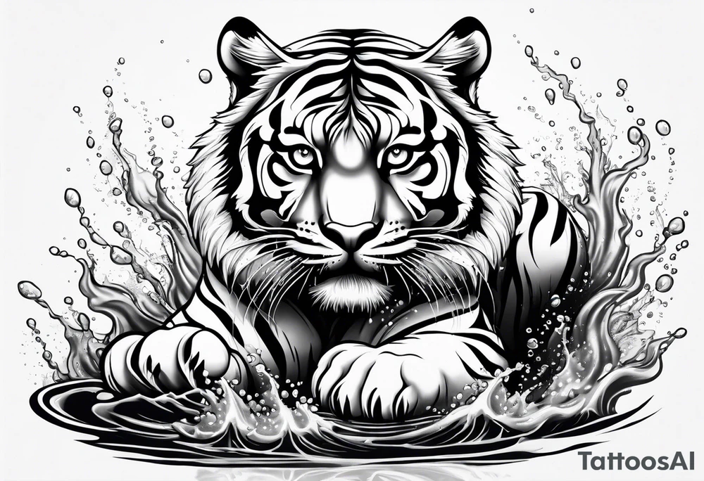 full tiger body splashing paw into water tattoo idea