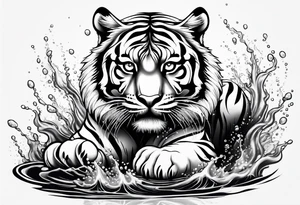 full tiger body splashing paw into water tattoo idea