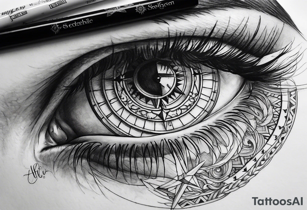 Half face half compass tattoo idea